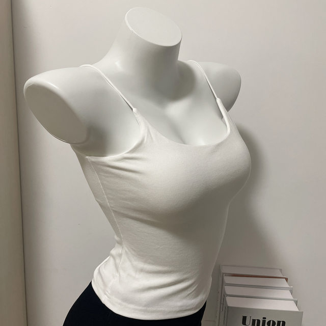 2021 new pure desire wind white suspender vest female Xiawai waiwai hot girl tube top chest pad sports short top