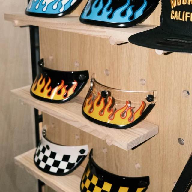 SpeedShop retro flame helmet brim plaid hood sunshade three-point button helmet universal
