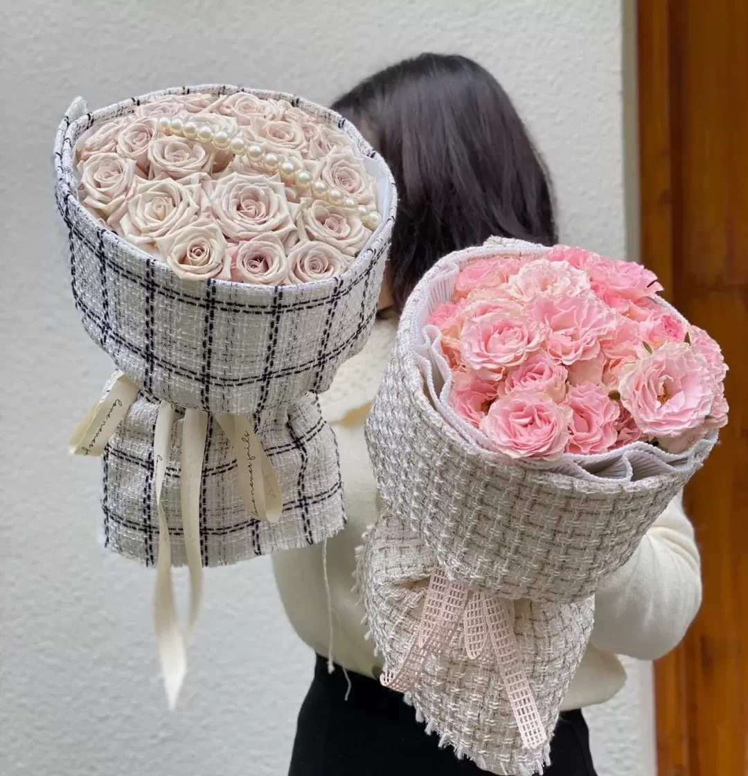 香奈兒玫瑰花草莓小香風花束包裝布料花店資材鮮花包花