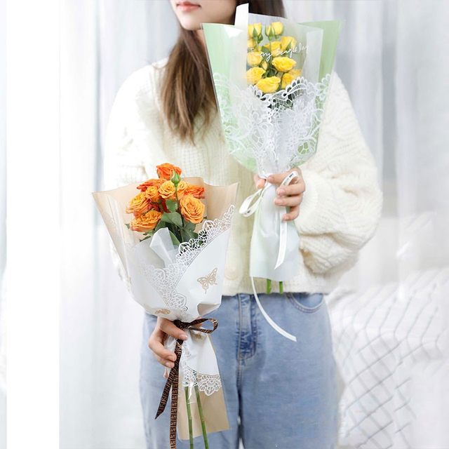 New romantic lace bouquet bag transparent rose packaging bag flowers bag single branch multiple bag DIY floral packaging
