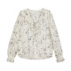 Jiarenyuan chiffon shirt for women in spring 2025 new V-neck ruffle ink printing chiffon shirt French retro