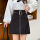 Zippered skirt with large size high waist slim A-line skirt fat mm black suit short skirt American hot girl hip skirt women