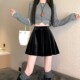 Gold velvet umbrella skirt autumn and winter slim short skirt large size black versatile fluffy skirt pear-shaped Korean A-line pleated skirt for women