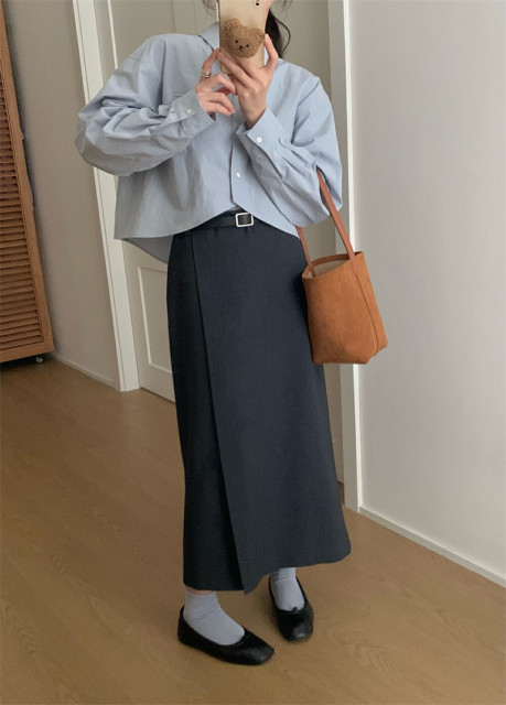 Suit skirt 2025 spring and summer slit temperament mid-length skirt large size slim and versatile hip-covering A-line skirt high-end
