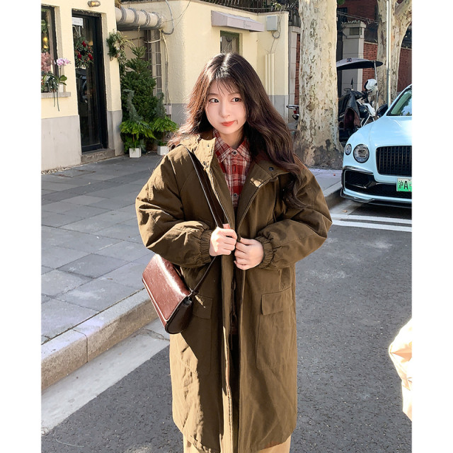 Yiye Japanese retro ox horn button mid-length cotton jacket for women's winter small thickened warm coat windbreaker jacket
