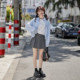 Yano Japanese College Wind Gray pleated skirt Female Xia Sweet Wind high -waist high -waisted A -shaped suits skirt