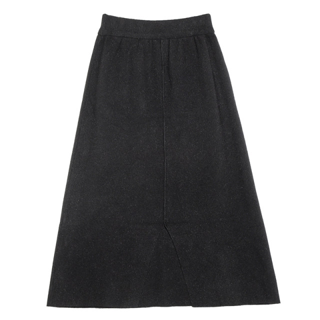 Yiye series design asymmetric pocket black slit knitted skirt for women in autumn and winter thickened Japanese retro skirt