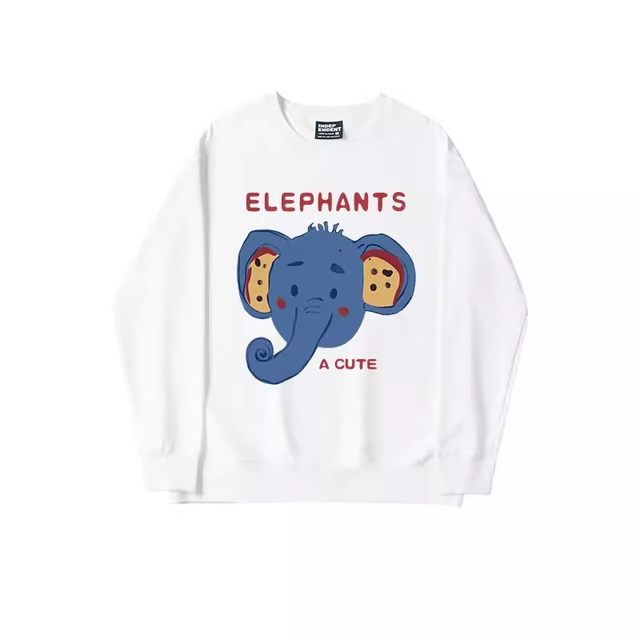 Korean chic cartoon printed white round neck sweatshirt for women ins loose large size autumn and winter plus velvet long-sleeved top