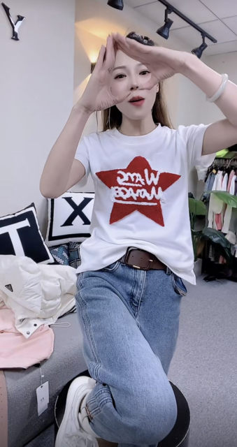 2025 Spring Women Fashion Design Slim Slim Heavy Industry Towel Embroidered Star Short Sleeve T-shirt Niche Top Trendy