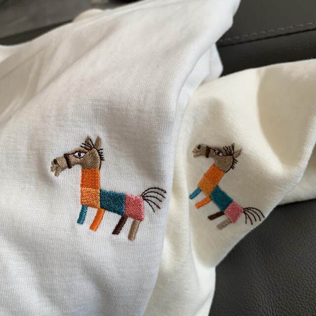 Embroidered pony pure cotton white short-sleeved T-shirt for women 2025 new student large size loose versatile couple outfits for men and women
