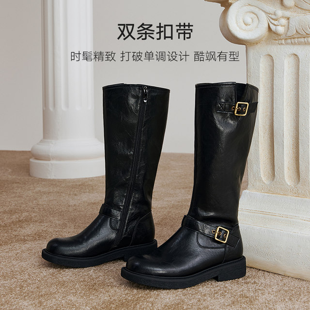 Bestou winter new buckle plus velvet thick sole knight boots small tall boots women's long boots W0819DG4