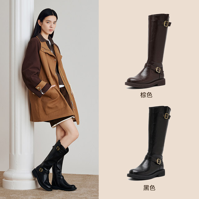 Bestou winter new buckle plus velvet thick sole knight boots small tall boots women's long boots W0819DG4