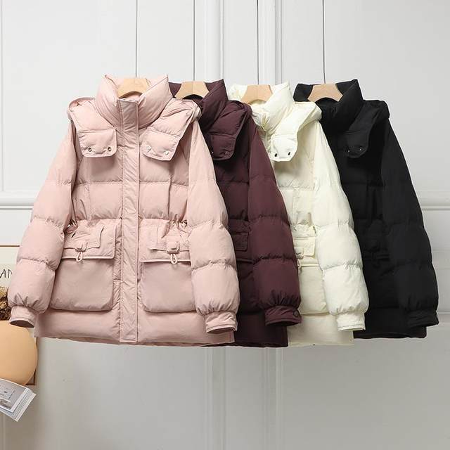 2024 Winter New Down Jacket Women's Mid-Length Waist Slimming Thickened Large Pocket White Duck Down Versatile Jacket