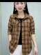 Foreign trade big name leaks large size pure cotton plaid shirt female mandarin is thin casual wild long -sleeved jacket
