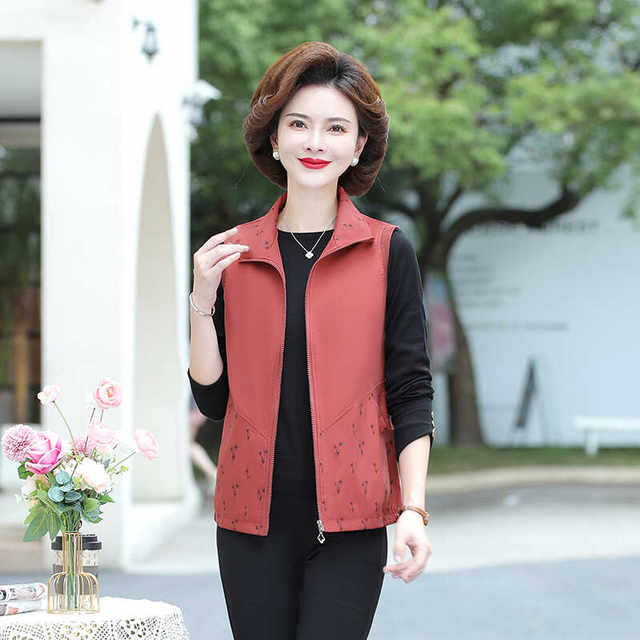 2024 New Spring and Autumn Clothing Middle-aged Moms Vest Jacket 40 and 50 Years Old Casual Simple Versatile Vest Cardigan for Outerwear