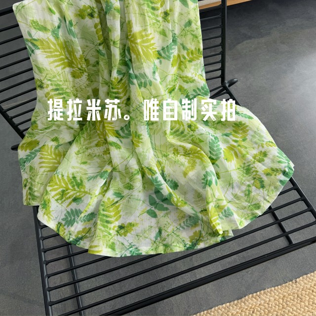 Green. Exclusively dyed natural 100 pieces of ramie fermented A-line mid-length skirt made of large skirt
