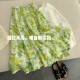 Green. Exclusively dyed natural 100 pieces of ramie fermented A-line mid-length skirt made of large skirt
