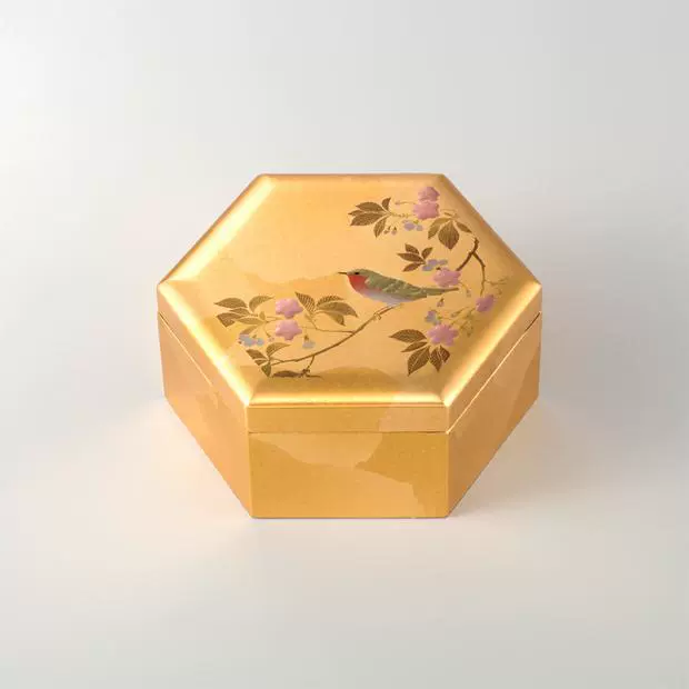 代购日本制箔一花见鸟高档金箔手工艺品木制首饰品