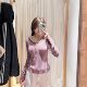 BM light pink striped long-sleeved T-shirt official website Spring and Autumn new casual versatile round neck five-button inner top for women