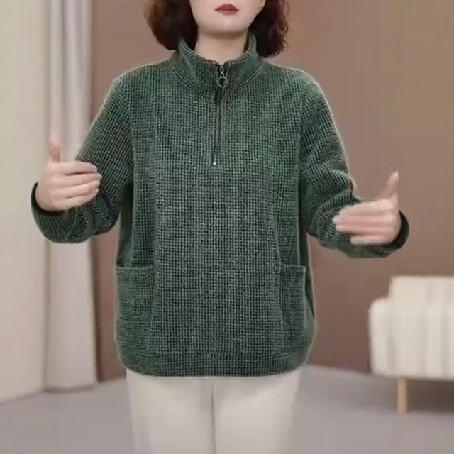 New winter fashion women's half-zipper plush top fashionable middle-aged mother loose meat covering plus velvet sweatshirt
