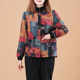 Autumn and winter Middle -aged mother cotton and linen large size foreign qi print cotton coat thin outer jacket female short top national wind cotton jacket