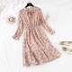 Long-sleeved floral dress for women in spring and autumn 2024 new chiffon skirt retro fresh base long skirt winter