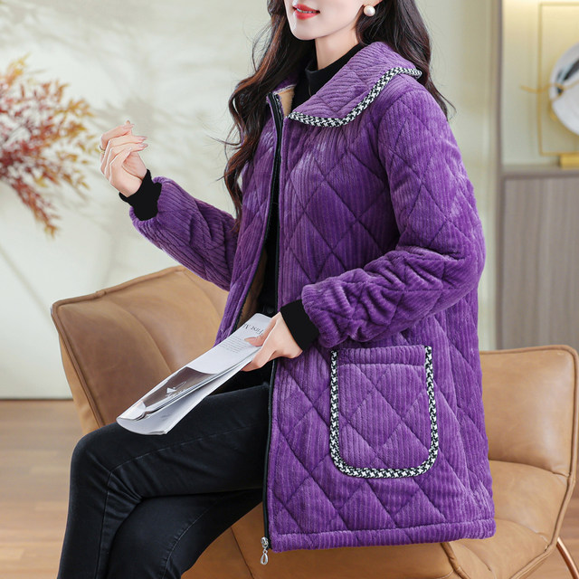 Winter velvet mother's smock, new thickened zipper, mid-length cotton coat, jacket, work clothes, warm cotton coat