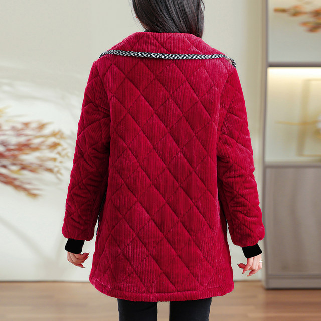 Winter velvet mother's smock, new thickened zipper, mid-length cotton coat, jacket, work clothes, warm cotton coat