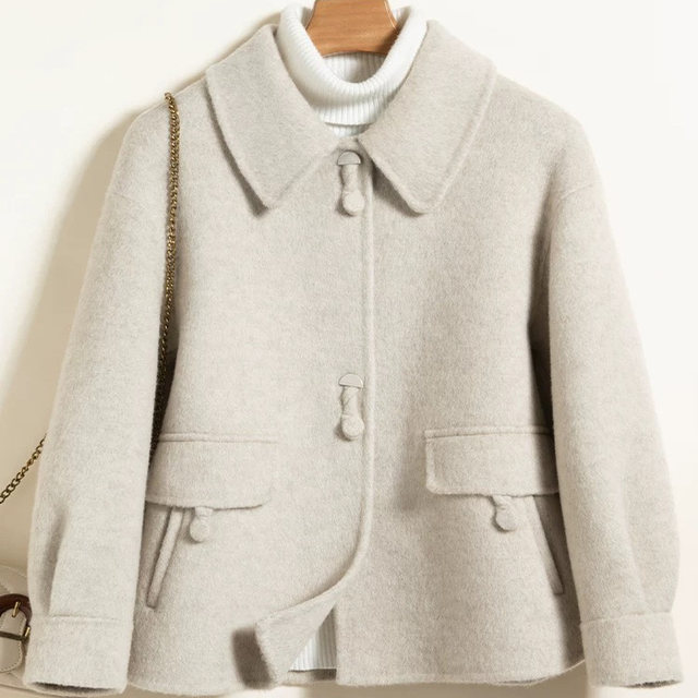 2025 new autumn and winter new double-sided woolen coat for women, short, loose, western style, age-reducing, warm coat for women