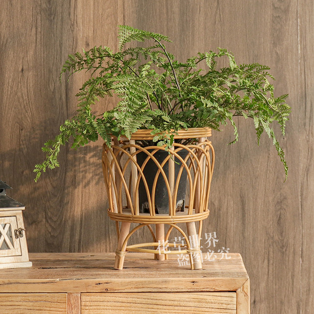 Nordic simple rattan floor-standing flower stand plastic rattan woven flowerpot flower basket living room home decoration ornaments balcony garden