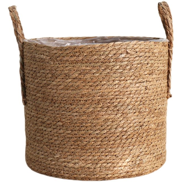 Nordic rattan woven straw flower pots, green plants, floor-standing large set of pots, woven flower baskets, high-end light luxury home decoration baskets