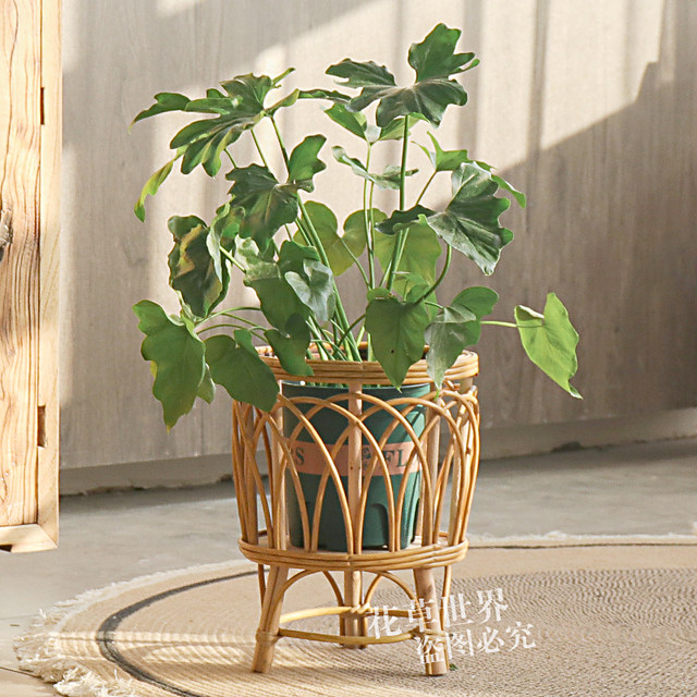 Nordic simple rattan floor-standing flower stand plastic rattan woven flowerpot flower basket living room home decoration ornaments balcony garden