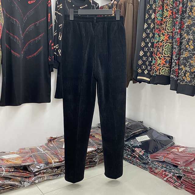 Middle-aged and elderly elastic waist 2021 corduroy autumn trousers 40-year-old women's thick pants 50-year-old straight-leg pants for mothers