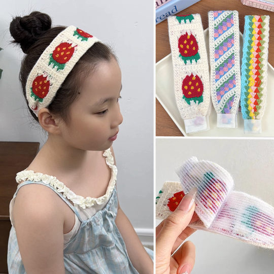 Children's bangs and broken hair stickers, sweet knitted embroidered wool Velcro stickers, wide-brimmed soft headbands, hair accessories and hairpins