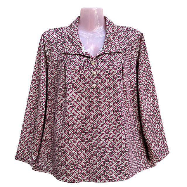 Middle-aged and elderly women's autumn lapel long sleeves large size mother's base shirt 2021 new loose belly cover top
