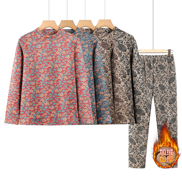 Old lady thermal underwear set, elderly women's clothing, grandma's winter clothing, German velvet plus velvet, thickened mother's autumn clothes and autumn trousers