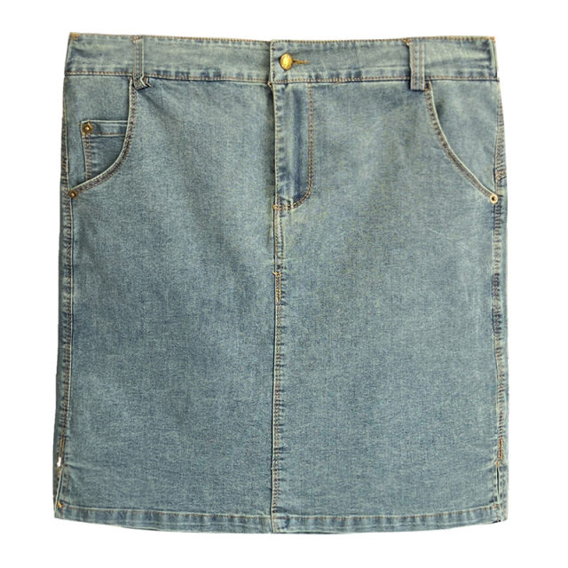 Large size denim skirt for women 200 Jin [Jin equals 0.5 kg] Fat mm summer high waist slim and slim hot girl hip skirt straight short skirt