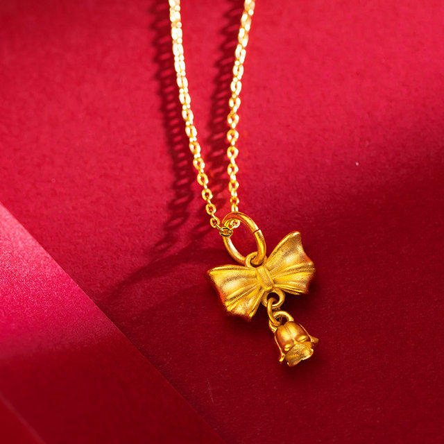 Vietnamese sand gold necklace women's 999 pure gold 18K gold plated bow flower pendant clavicle chain gold plated jewelry