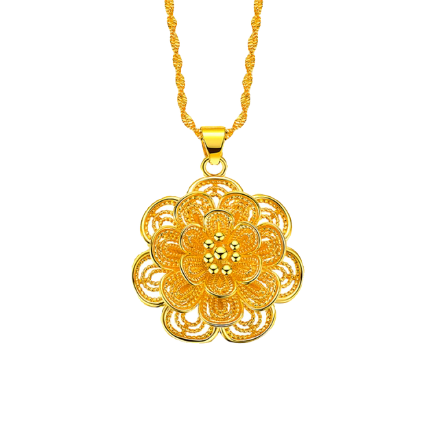 Vietnamese sand gold necklace women's 999 pure gold 18K gold plated bow flower pendant clavicle chain gold plated jewelry