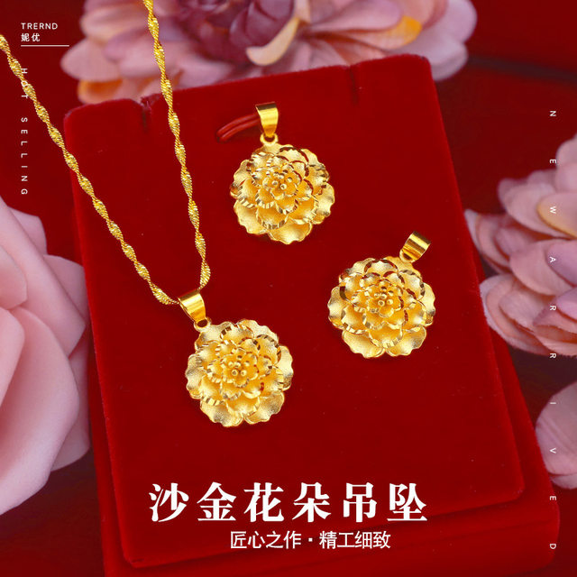 Vietnamese sand gold necklace women's 999 pure gold 18K gold plated bow flower pendant clavicle chain gold plated jewelry