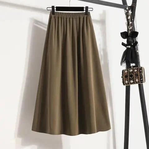 2024 large-size women's new Korean version mid-length pocket skirt high-waisted slim A-line suit large umbrella skirt
