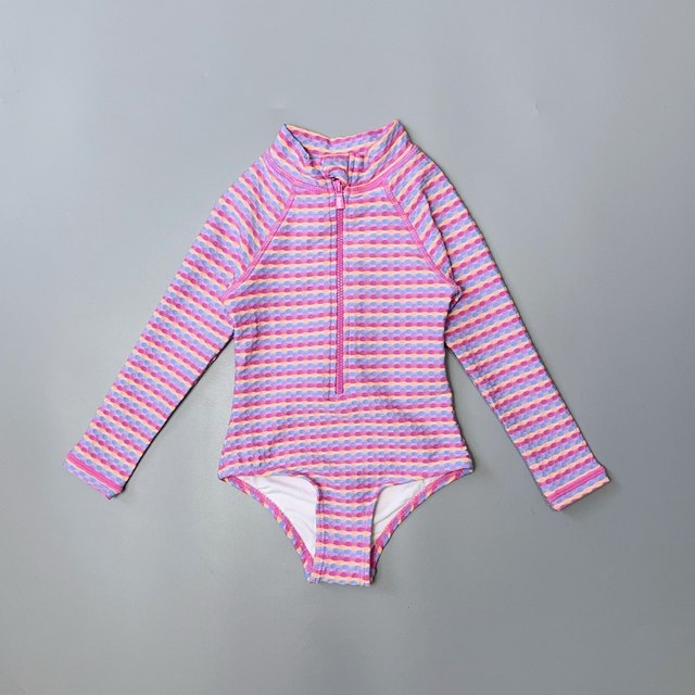 Amber single triangle children's swimsuit puff sleeve split girl's seaside fashionable zipper surfing and playing with water