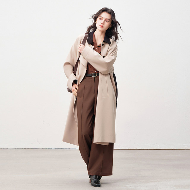 Next Weekend Glow Time Flying Bird Contrast Color Spliced ​​Long Trench Coat