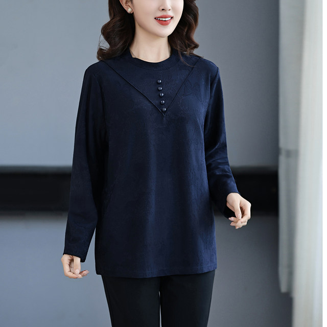 Mother's t-shirt long-sleeved inner layered women's bottoming shirt autumn and winter middle-aged and elderly large size top young slim shirt 200Jin [Jin equals 0.5kg] pack