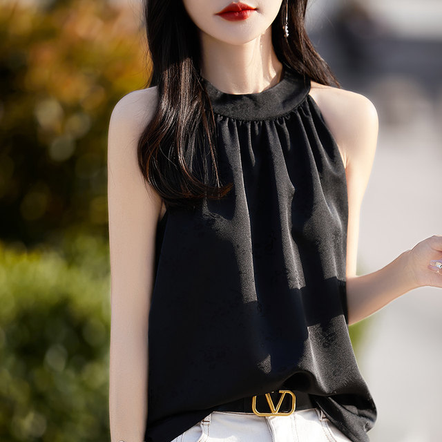 French halter vest women's design sense of niche elegant temperament small shirt fashionable age-reducing versatile T-shirt top