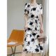 2024 new summer acetate satin V-neck short-sleeved dress for women French high-end temperament belt to slim waist