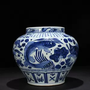 2022?新作】 『元・古陶瓷品・青花・魚藻紋罐』極細工 中国古美術 中国