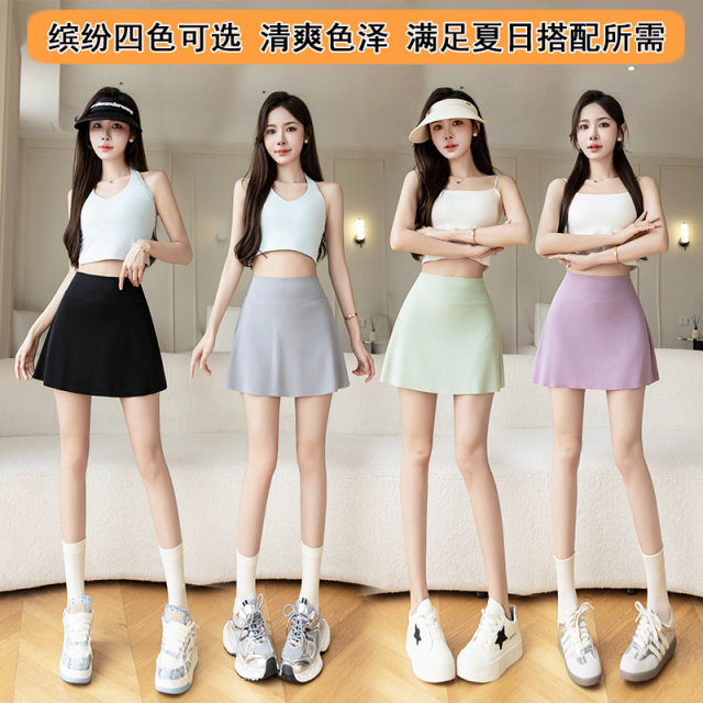 
Summer 3-point ice silk short skirt for women with high waist can wear naked yoga sports skirt large size hot girls thin pleated skirt pants