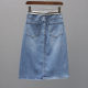 2025 spring and summer mid-length denim skirt for women European products, single-breasted front slit skirt, trendy slim skirt