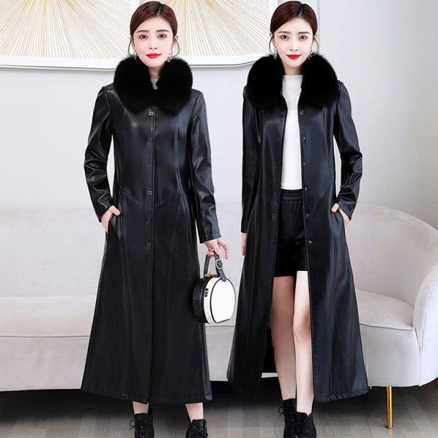 Winter New Down Jacket Women Mid-length Over The Knee Blue Bright Face Large Fur Collar White Duck Down Thickening